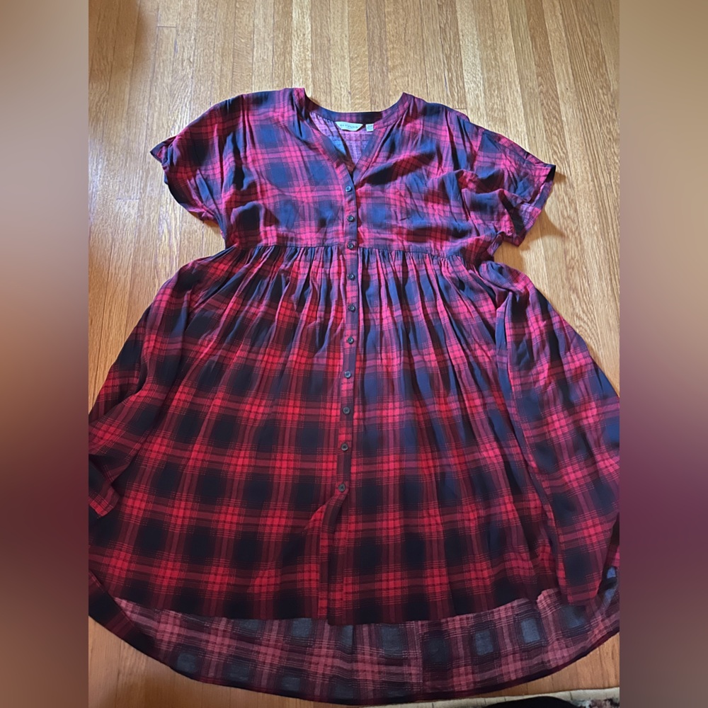 Anthropologie Buffalo plaid baby doll dress, size xl, nwt